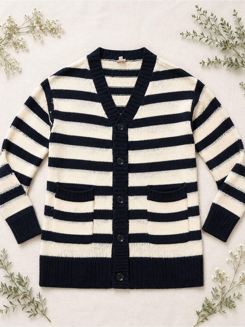 LuLaRoe Nautical Cardigan | Navy & Cream Stripe | Classic Button Front